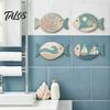 Coastal Wall Art for Living Room 4Pcs Wooden Hanging Fish Art, Bathroom Plaque with Nautical Marine Life Ornaments Theme Bedroom, Rustic Beach