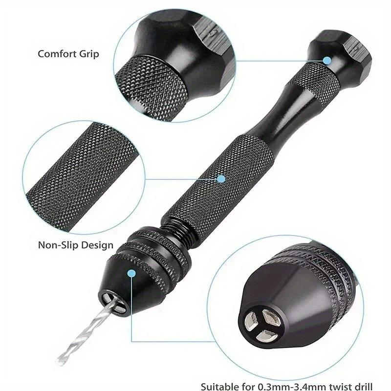 Mini Tool Set with 0.8-3mm Black Hand Twist Drill 10Pc Fried Dough Twists Drill for Woodworking Drilling Rotary Wood Holes Tools