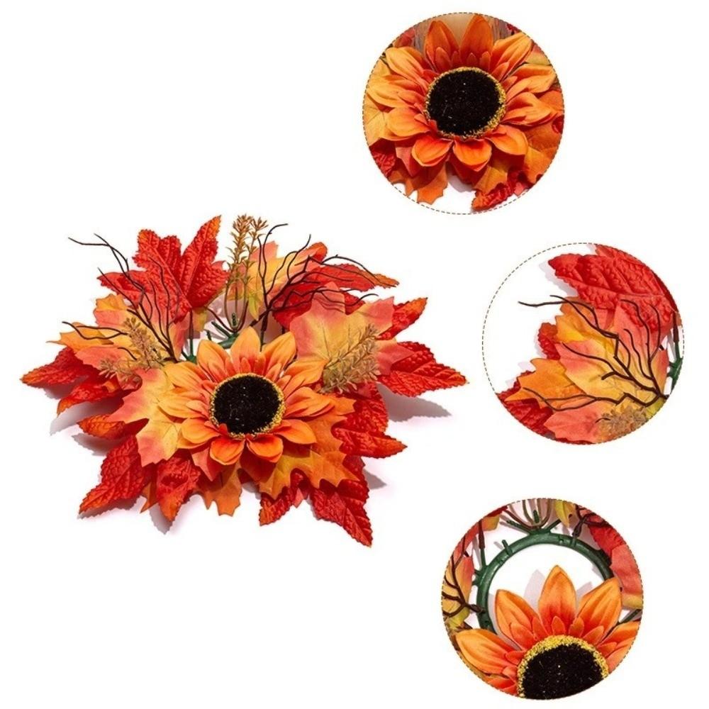Fade Resistant Sunflower Maple Candle Ring Wreath Fall Decoration