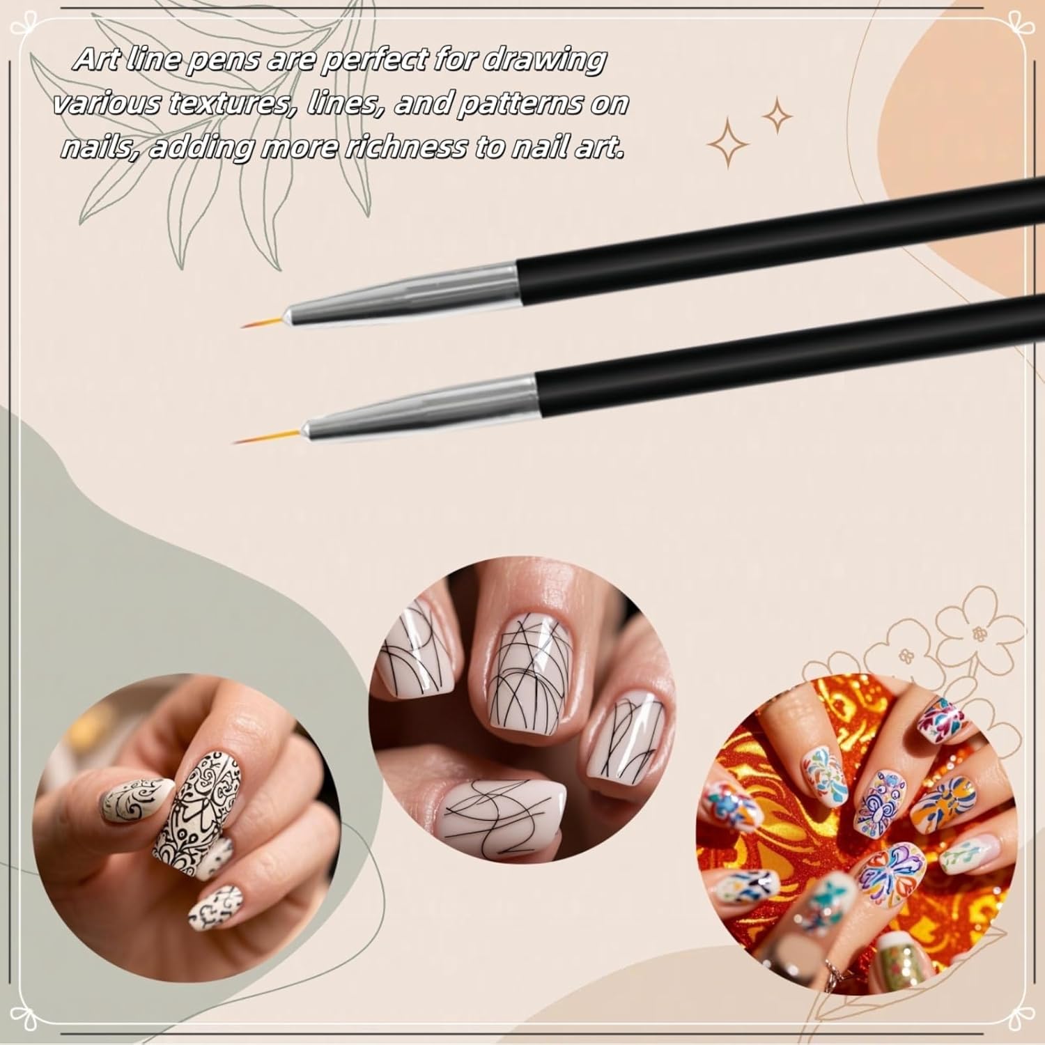 Nail Art Brushes for Nail Art 6Pcs Double Ended Nail Art Dotting Tools Versatile Nail Art Kit for Detailed Art, Nail Art Gel Polish Liner Brushes