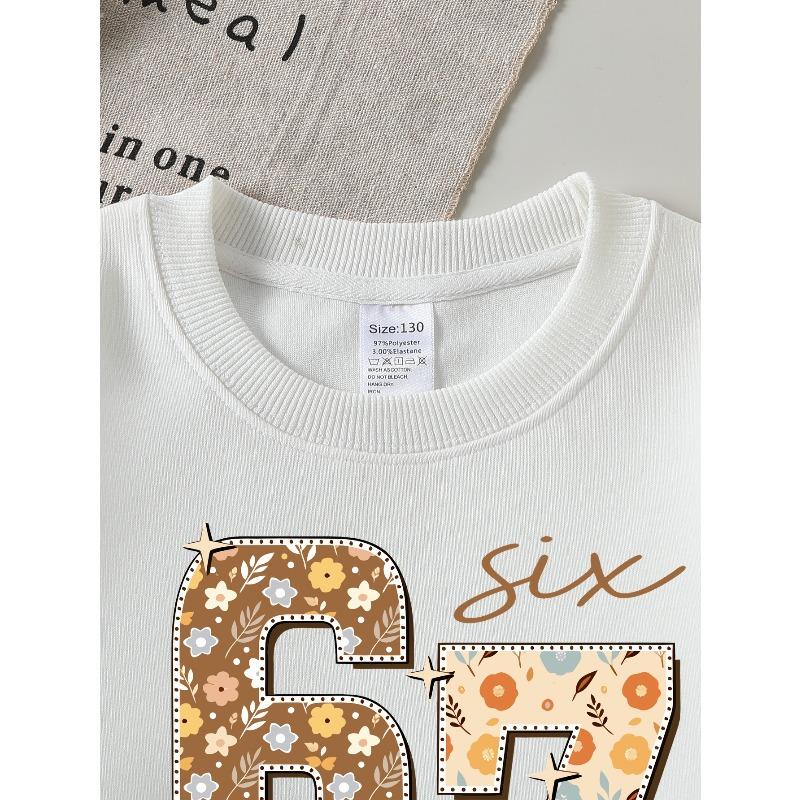 Girls' Round Neck Sweatshirt, Girls' Casual Printed Round Neck Pullover, Girls' Round Neck Sweatshirt with Fashion 67 Theme Feature Print for Girls