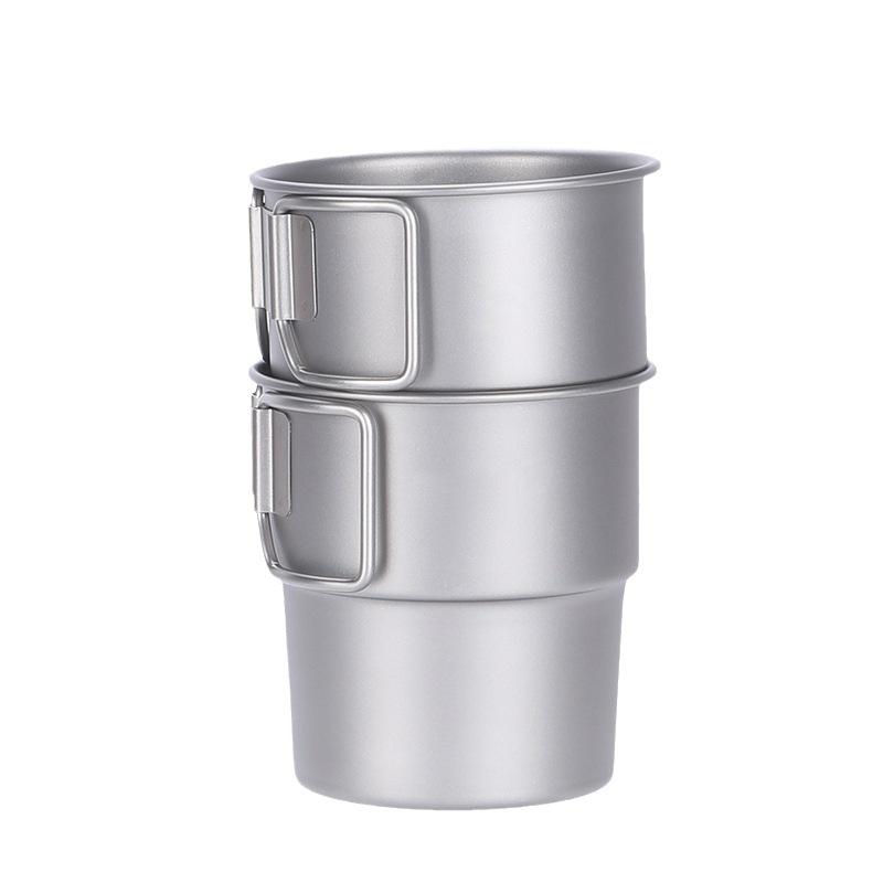 300ml Portable Full Titanium Mark Cup Foldable Handle for Water Coffee Picnic Juice Beer Wine Lighter Camping Out Door