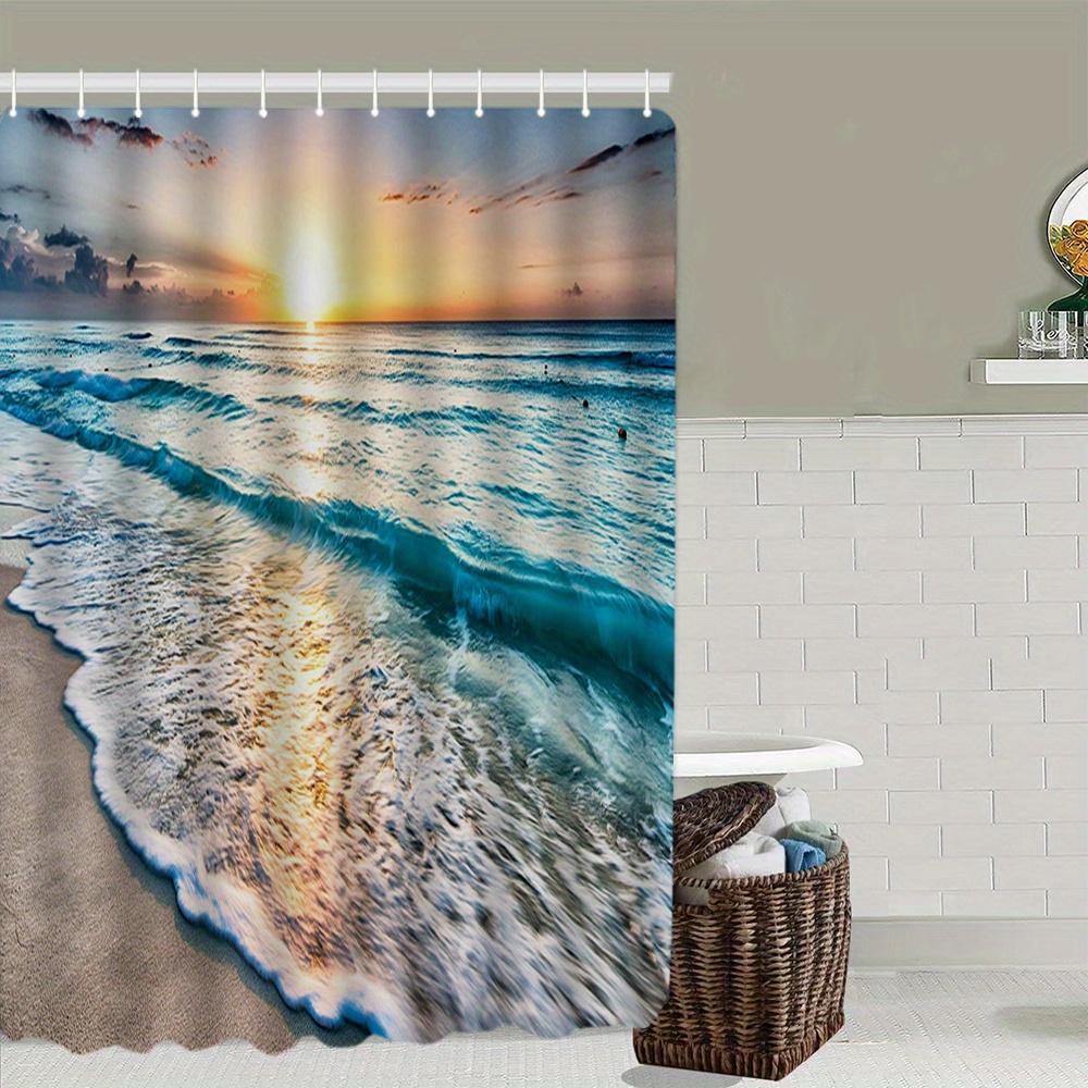 4 buc. Seturi de perdele de duș cu modelul valurilor de mare pentru baie Covoare de baie antiderapante Capac de toaletă Covoraș de baie Set de baie