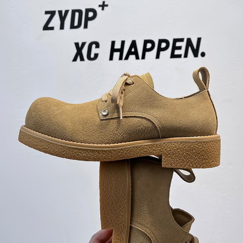 Big head leather shoes men's thick-soled heightening British style dress anti-velvet leather matte low-top Derby shoes men's 24227-A