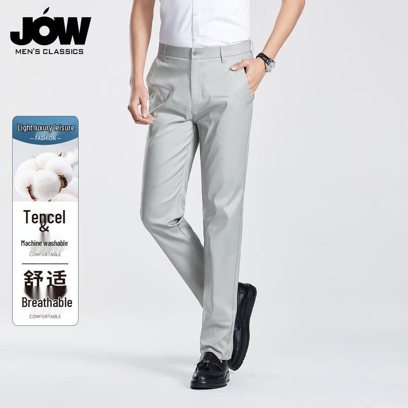 JOW Men's Wrinkle-Resistant Tencel-Cotton Straight-Leg Business Casual Pants