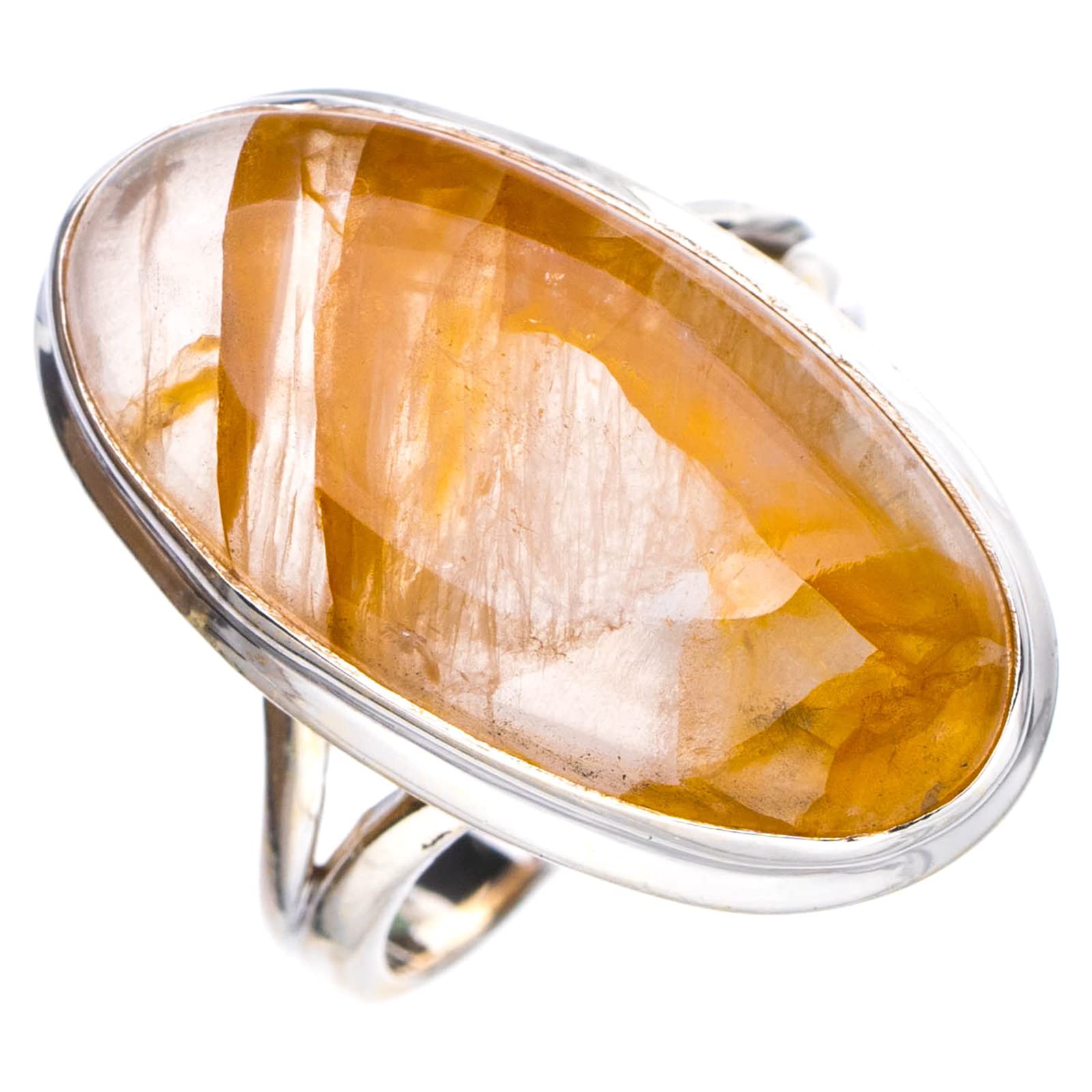 

StarGems® Natural Golden Rutile Handmade 925 Sterling Silver Ring 7.5 E8162