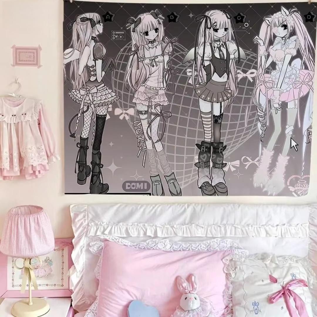 

Sweet Cute Girl Print Tapestry Lovely Pretty Girl Background Cloth Dorm Bedroom Decor Fabric Living Room Wall Hanging Multi Size 74x94cm(29x37in)
