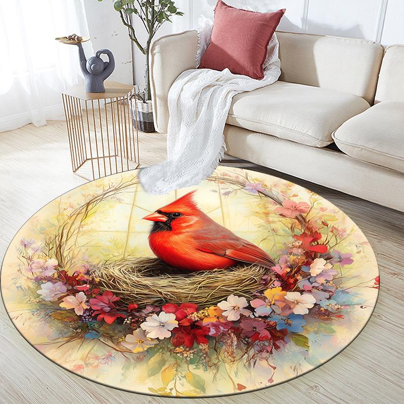 Flower Bird,Round Area Rug,Carpet Rug for Living Room Bedroom Sofa Playroom Decor,Non-slip Floor Mat