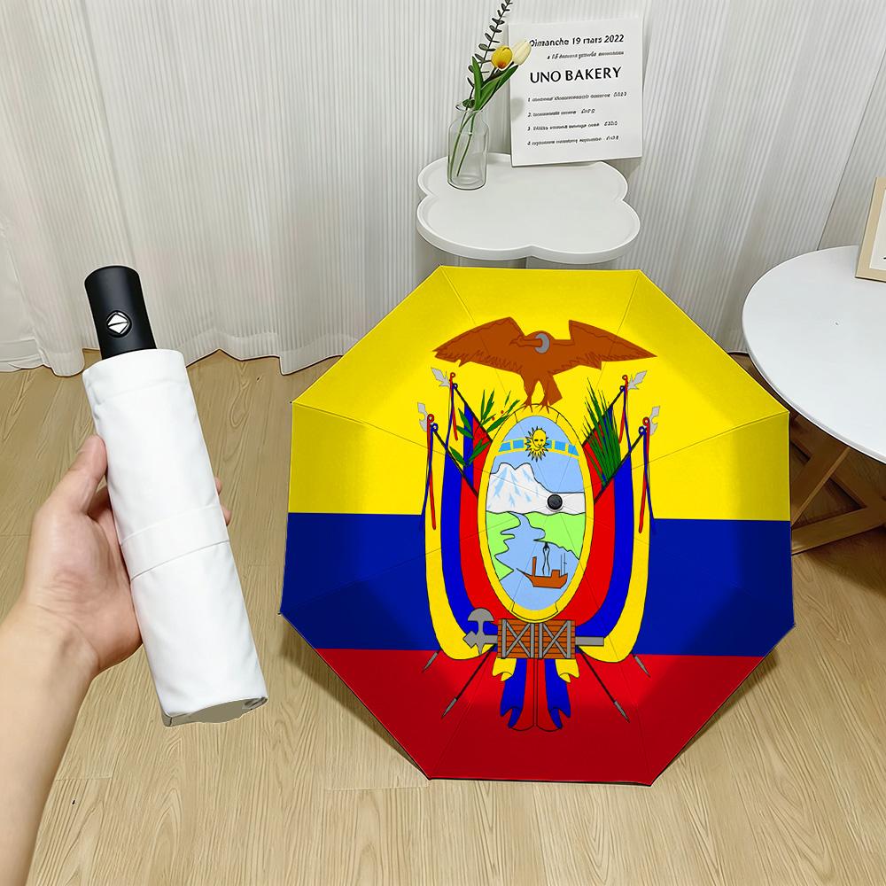 

Ecuador National Flag Yellow Blue Red Horizontal Stripes Condor National Coat of Arms Print Auto Folding Umbrella Waterproof Win (as the picture,Iron&8K)