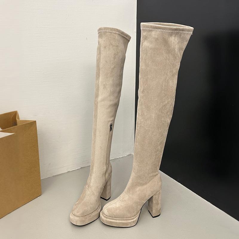 

Nightclub Fashion Woman Thigh High Boots Sexy Thick High Heels Party Autumn Winter Ladies Fleece Lined Over-the-knee Booties 35 хаки