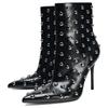 Zara Fashionable High Heeled Pointed Toe Ankle Boots With Metallic Decoration Women Boots Black 13140410-38