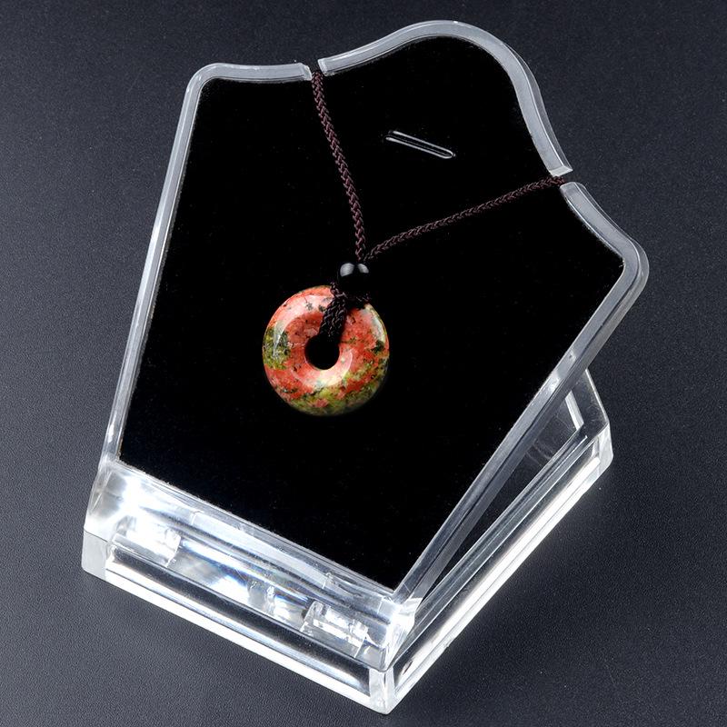 Crystal Agate Ping An Kou Donut Necklace - Unisex Woven Pendant Jewelry Gift