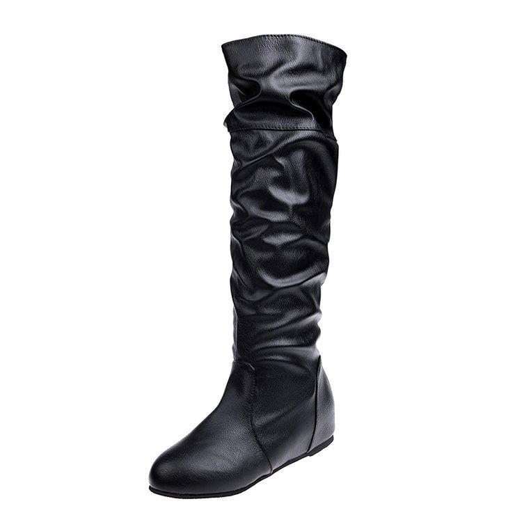Large Size Women's Boots Women's Boots Europe Station Solid Color Folded Medium Boots