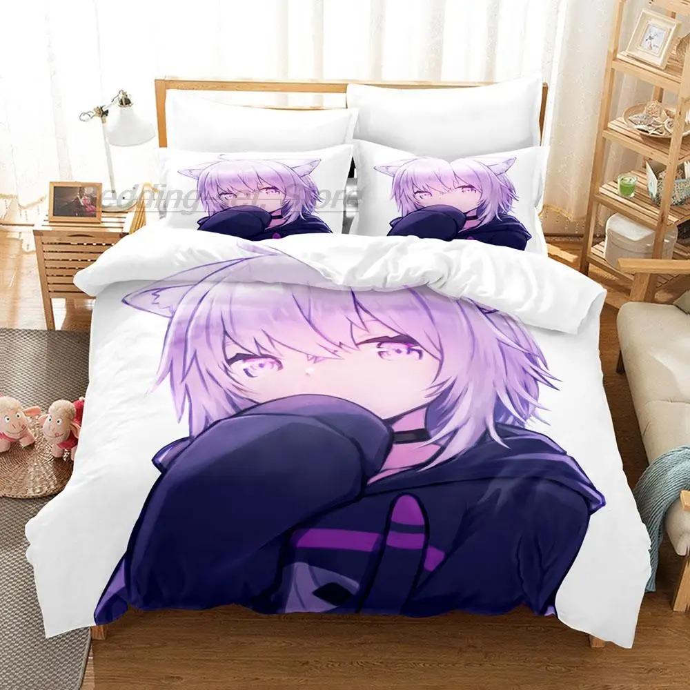 Hololive Neko Mata Okayu Ložní souprava Jednolůžko Dvojlůžko Plná Velikost Queen King Ložní souprava Aldult Dítě Ložnice Sady povlečení 3D Anime