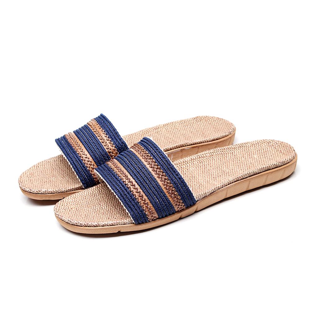 

Мужские модные противоскользящие льняные домашние туфли на плоской подошве с открытым носком, пляжные тапочки 40-41 тёмно-синий