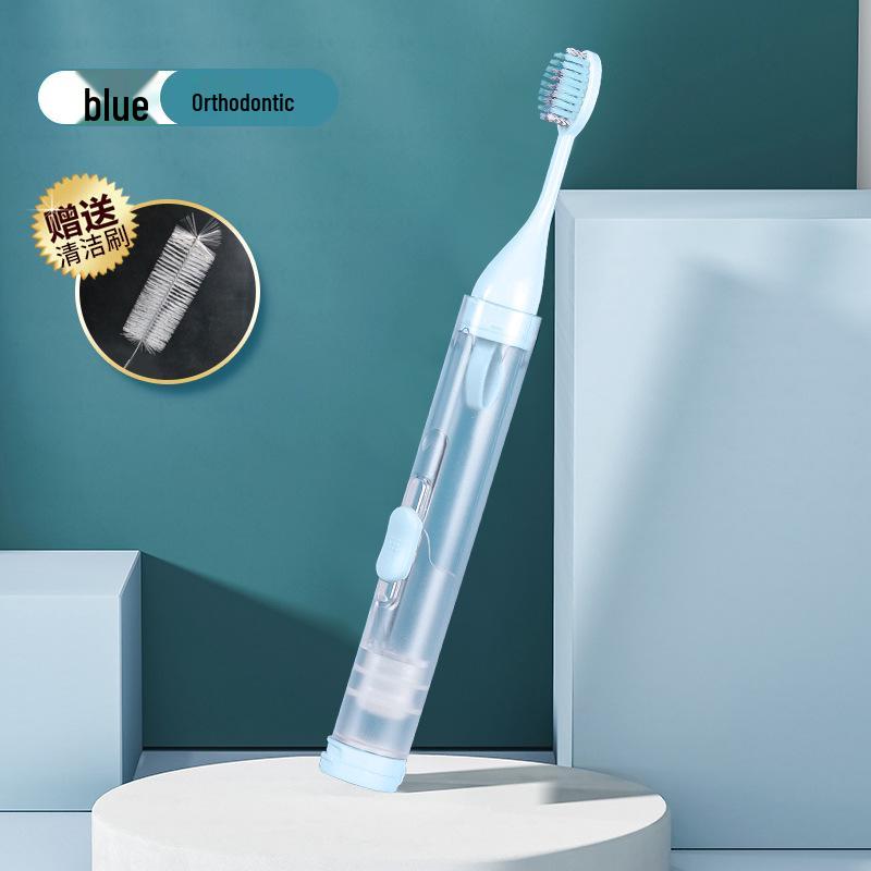 Portable All-in-One Travel Toothbrush & Toothpaste with Soft Bristles - Mini Folding Set for Orthodontic Care