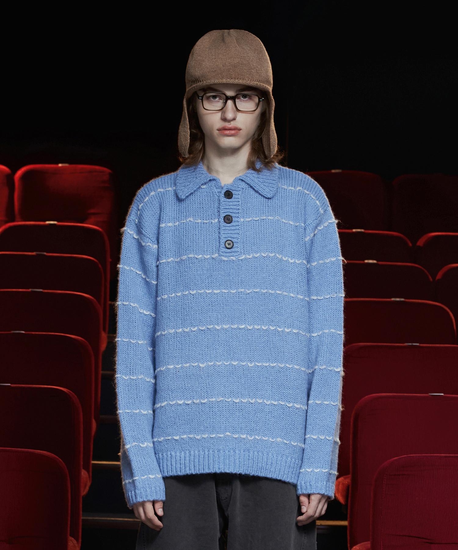 Analogoid Stitch Rugby Polo Knit / Sky Blue Sky Blue/M