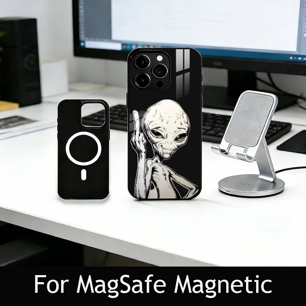 F-Funny A-Alien Phone Case For iPhone17,16,15,14,13,12,11 Plus,Pro Magnetic For Magsafe Wireless Charging
