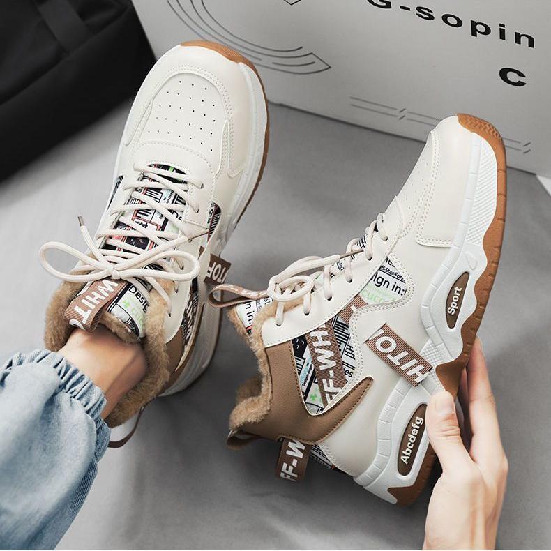 Winter Men's Fleece Warm Snow Boots Men's High Top Thick Bottom Non-Slip Casual Sneakers Outdoor Male Platform Cotton Shoes