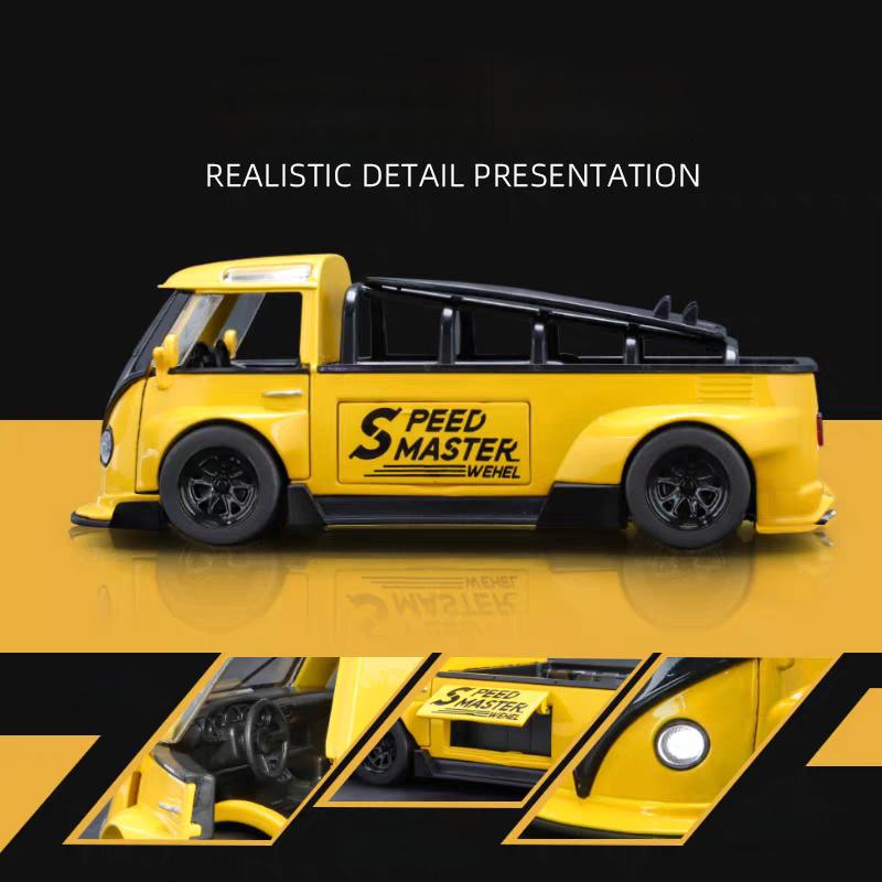 DDM Volkswagen T1 Transporter Bus Modified Simulation Diecast & Toy Vehicles Sounds & Light Pull Back Car 1:32 Alloy Model