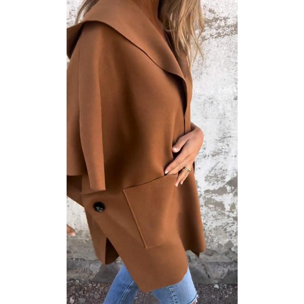 New Women's Fall Winter Lapel One-piece Poncho Coat