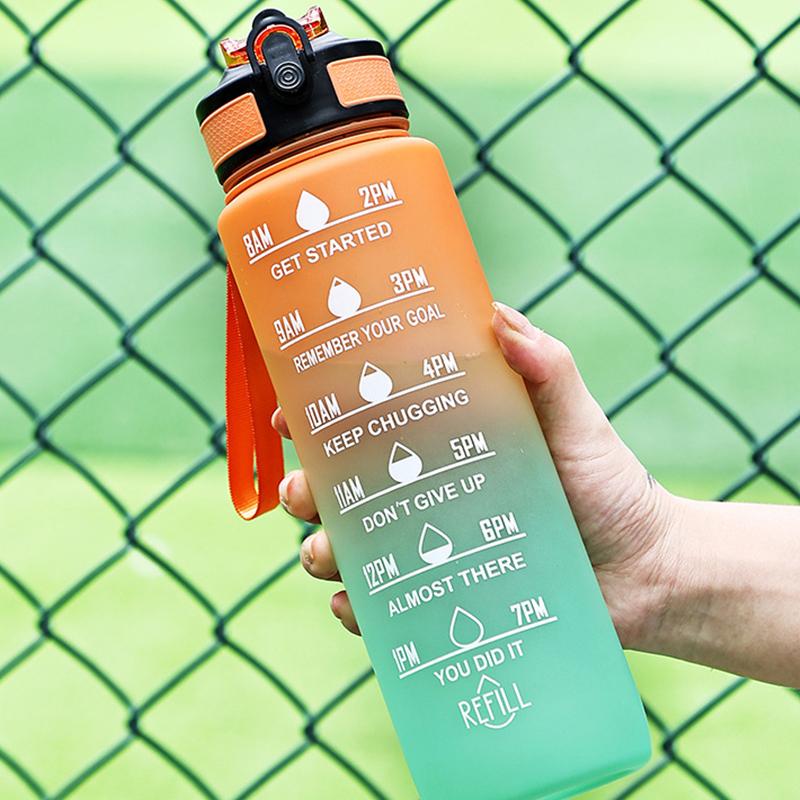 1000ml Colorful Frosted Water Bottle Motivational Drinking Bottle Sports Water Bottle With Time Marker Portable Reusable Cups