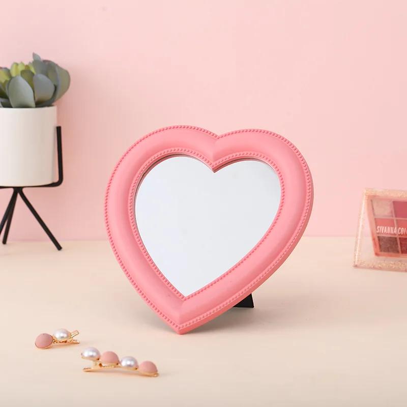 Ins Love Heart Cosmetic Mirror Wall Hanging Dormitory Dressing Mirror Pink White Korean Living Room Decorative Mirrors For Girls