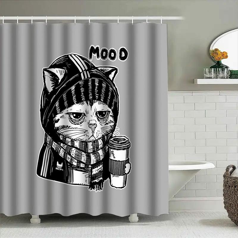 Cat Shower Curtain Cute Kitten Bathroom Decor Washable Fabric Liner Home Decor Japanese Style Kawaii Room Divider