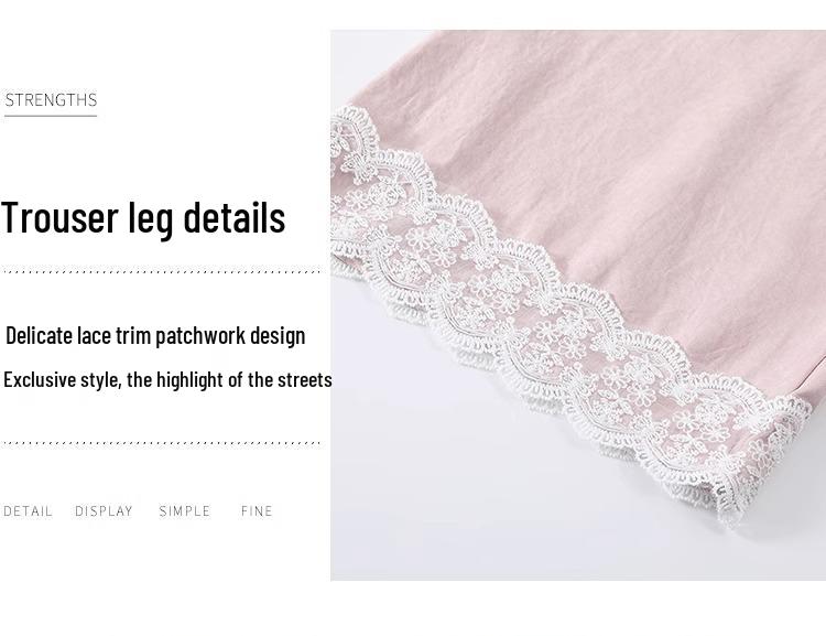 Petite Pink Lace Trim Wide Leg Women's Spring Summer Pants