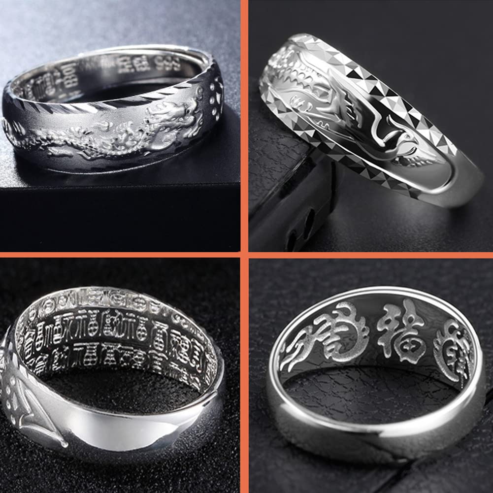 Freie Größe 999 Silber Drachenschnitzerei Phoenix Phoenix Sterling Silber verstellbar Hochzeit Mode Accessoire [Rockyu] Ring, Herrenring, Ring, stilvoll,