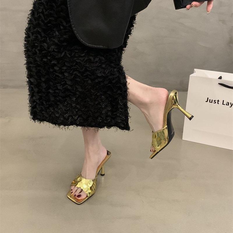 Dámské 2025 Stříbrné Francouzské Niche High-End Venkovní Sandály Žabky na Vysokém Podpatku