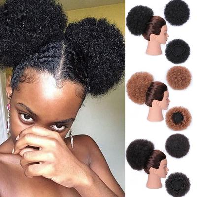 Women Kinky Curly Hair Wig Synthetic Fiber Curly Short Afro Drawstring Puff Ponytail Hair Extensions Party Time Daily Use