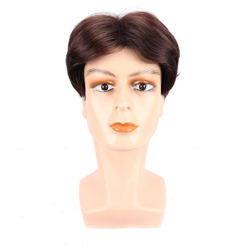 

Синтетические короткие коричневые парики для мужчин Натуральные прямые волосы Дышащий регулируемый повседневный мужской парик с челкой Косплей вечеринка Мужской парик