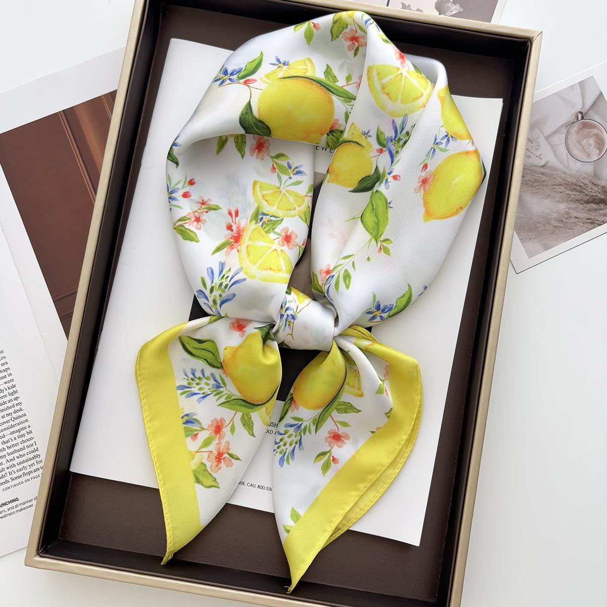 1 шт. Летний яркий цвет Масляная живопись Принт с лимонами Маленький квадратный Женские атласные шейные платки-галстуки Мягкие аккуратные женские платки