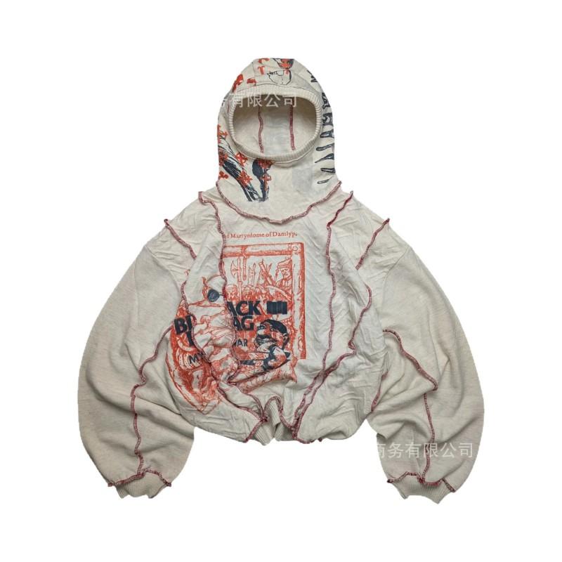 Unisex Streetwear Hoodie Striped Print Pullover Casual Top Men Women White