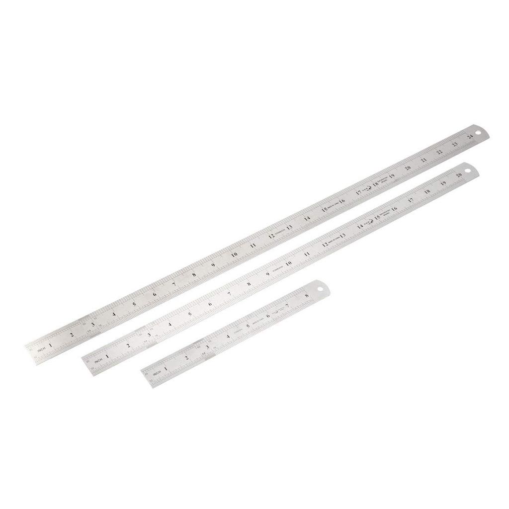 uxcell Straight Ruler Inch Metric Stainless Steel Measuring Ruler Tool with Hanging Hole 1 Set 50cm 60cm (3 Pieces)