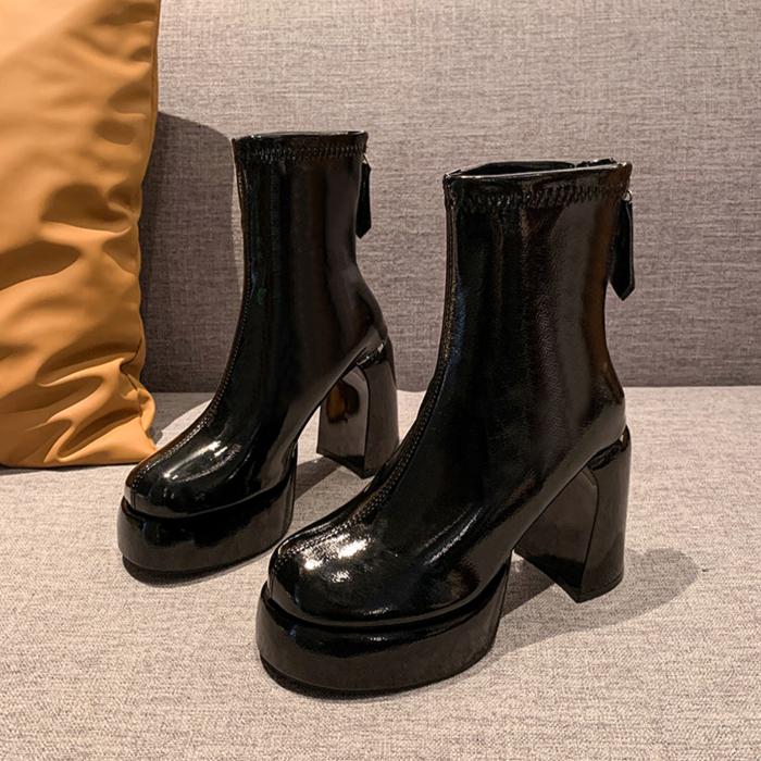 Móda Módní Super Vysoké Podpatky Dámské Kotníkové Boty Platforma Kožené Robustní Boty Zimní Trend Elegantní Společenské Lodičky Chelsea Botas Mujer