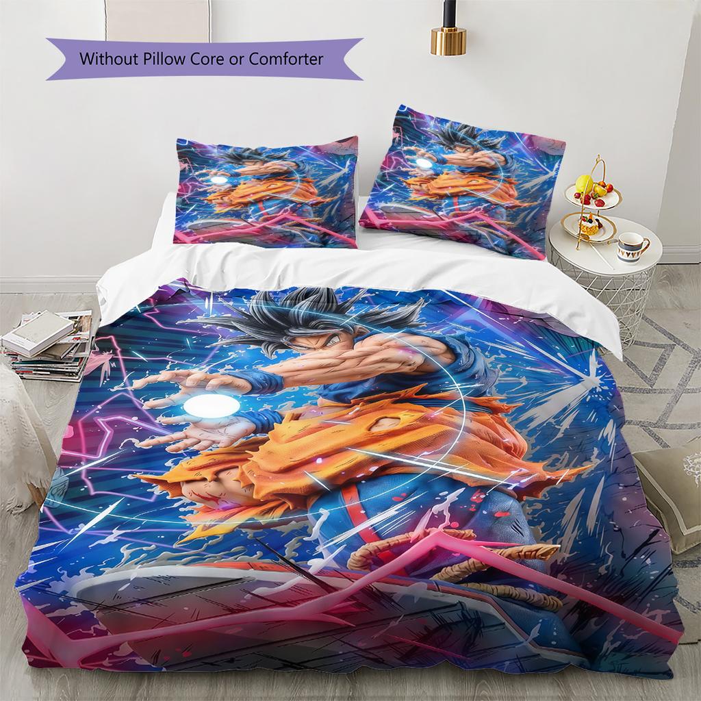 DBZ Patrón de Impulso Juego de Colcha Ropa de Cama Funda de Colcha Funda de Almohada Decoración del Hogar Regalo de Cumpleaños (1 * funda nórdica + 2 * fundas de almohada, sin núcleo)