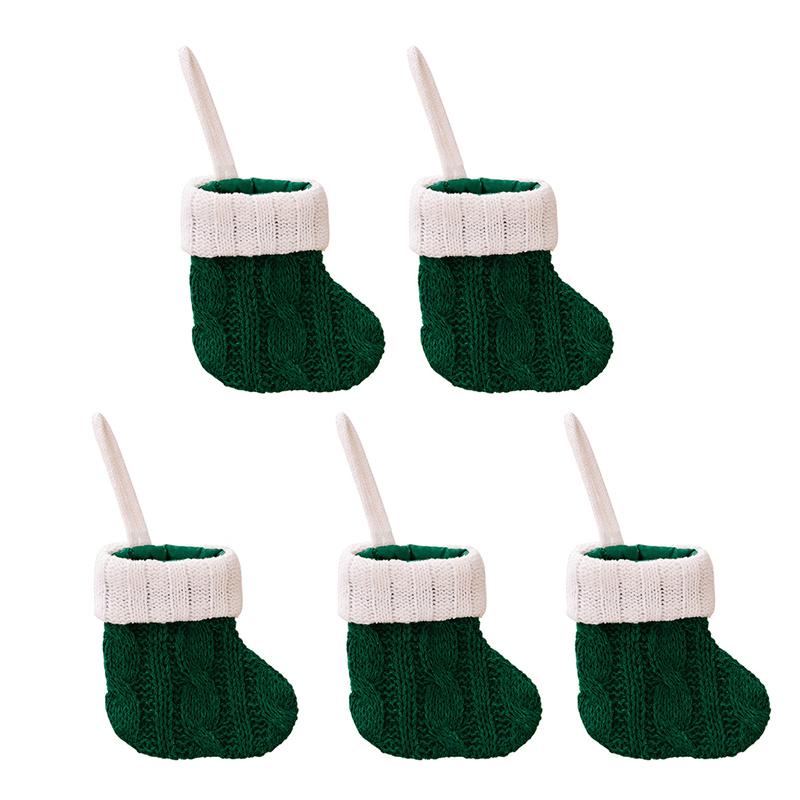 3/5pcs Red Green Christmas Knit Socks Xmas Candy Case Christmas Cutlery Cover Christmas Tree Pendant Latest Year Home Table Ornament