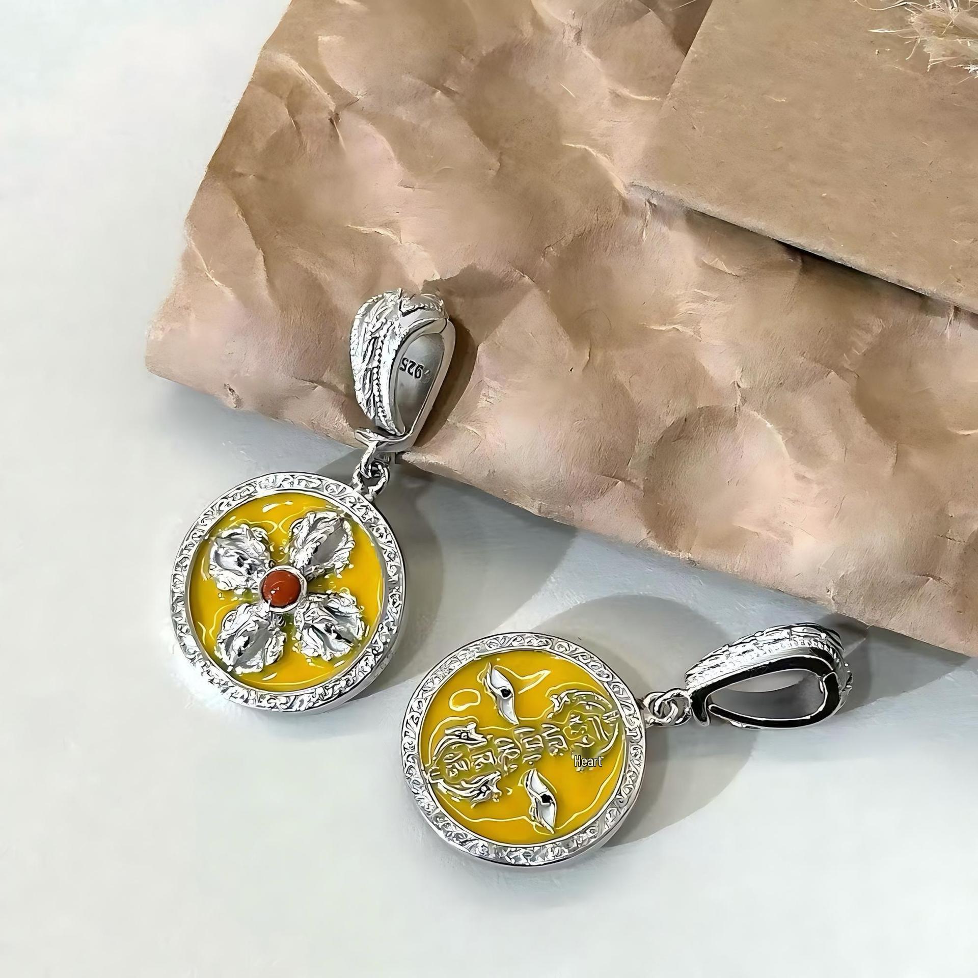 S925 Sterling Silver Yellow Jambhala Third Eye Pendant Necklace - Vajra Epoxy, High-End & Versatile Fashion Accessory