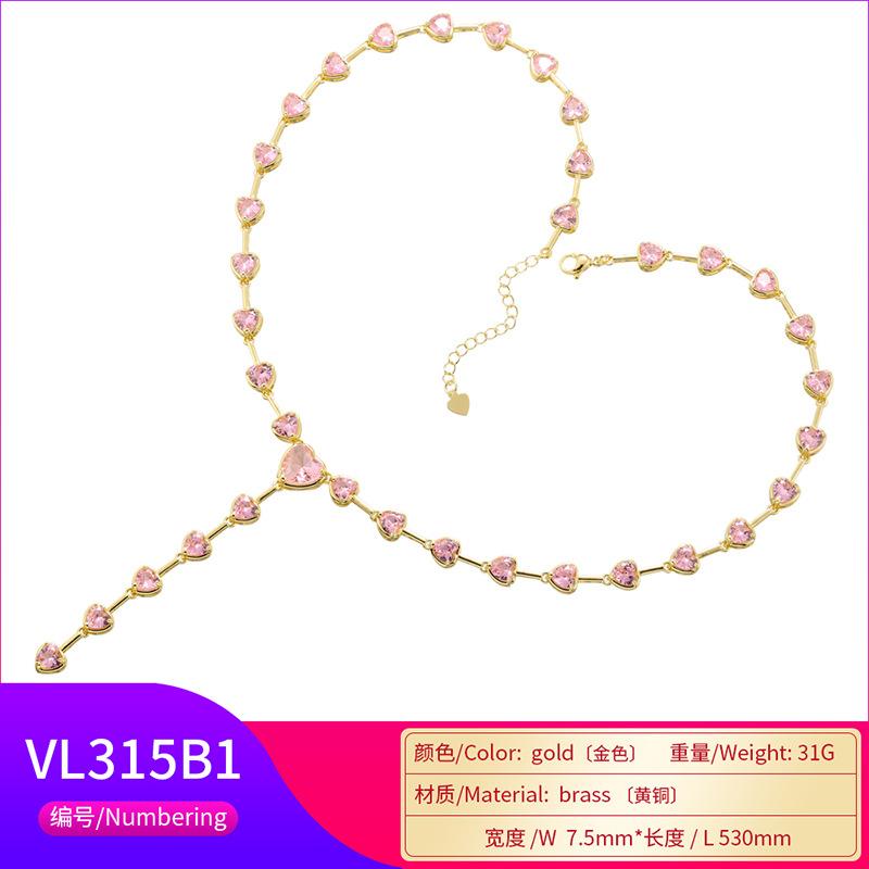 Elegant Temperament Inlaid With Diamonds, Pink Diamonds, Bamboo Joints, Love Bracelet, Necklace, Sweet Peach Heart Jewelry Set Vl315-316