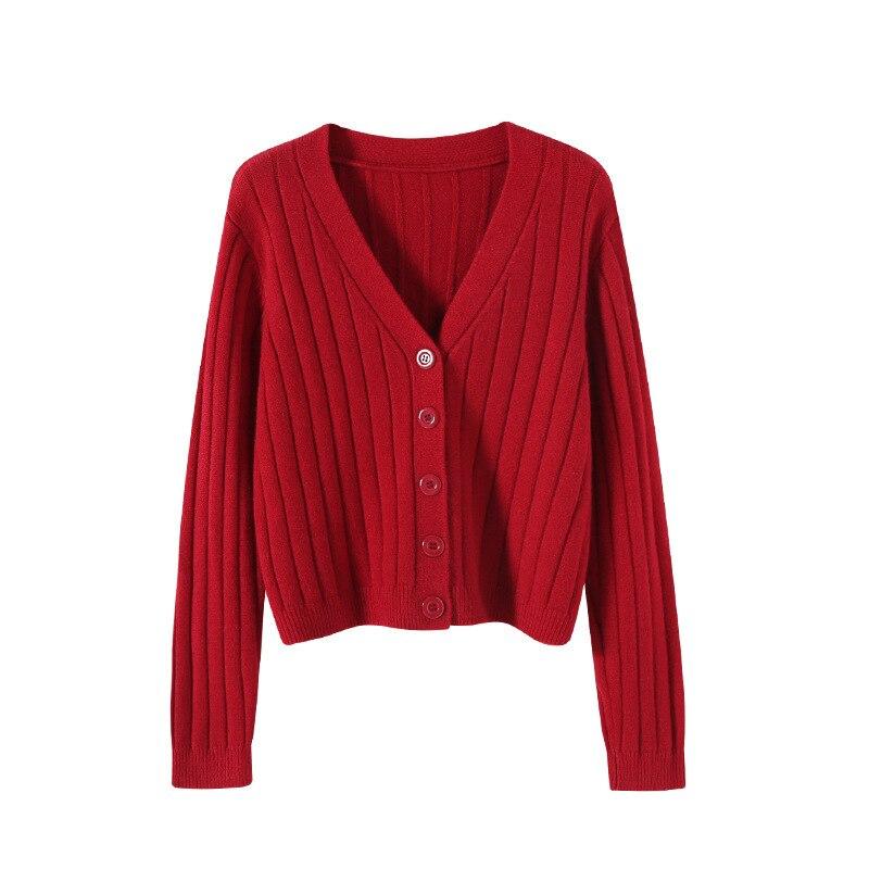 Cappotto lavorato a maglia Moda Solido allentato Maglione a maniche lunghe Autunno Inverno Maglioni con scollo a V Donna Cardigan con bottoni sottili Top Donna 28566