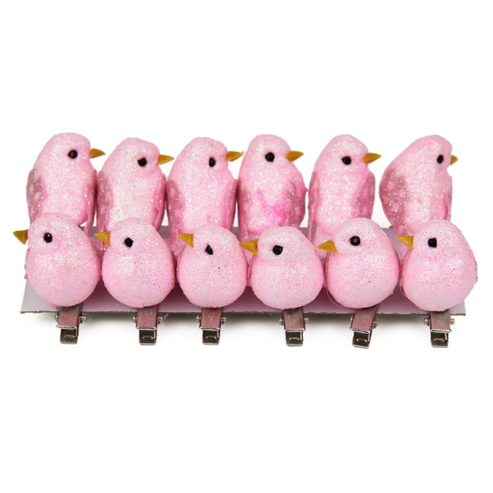 

12PCS Multicolor Artificial Birds Gold Powder with Clips Simulation Bird Model DIY Accessories Photo Props Artificial Bird розовый