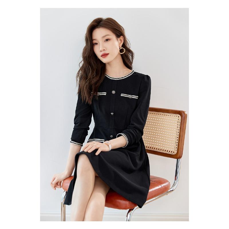 Small Fragrance Style Round Neck Skirt Autumn Latest Waist-hugging Slim Dress