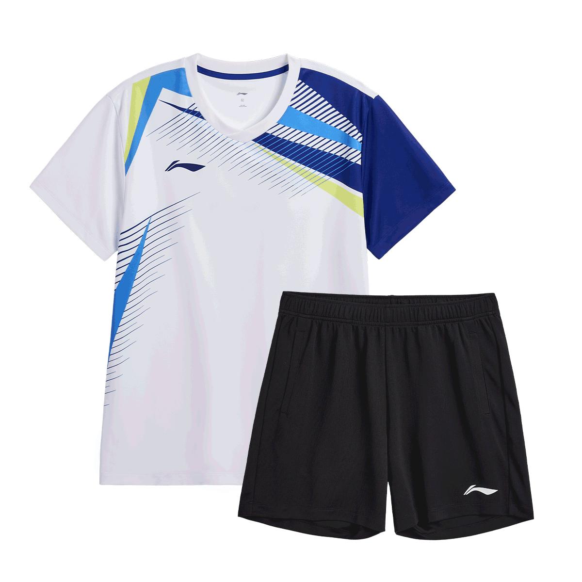 

Li-Ning Breathable Quick-Dry Badminton Training Short Sleeve T-Shirt And Shorts Casual Sports Set Unisex sportswear AATV075-2 3XL