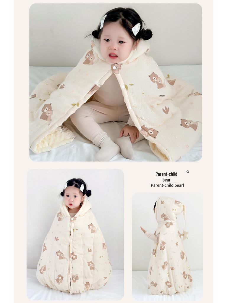 Baby Autumn & Winter Windproof Hooded Cape - Thick Warm Shawl for Outdoors