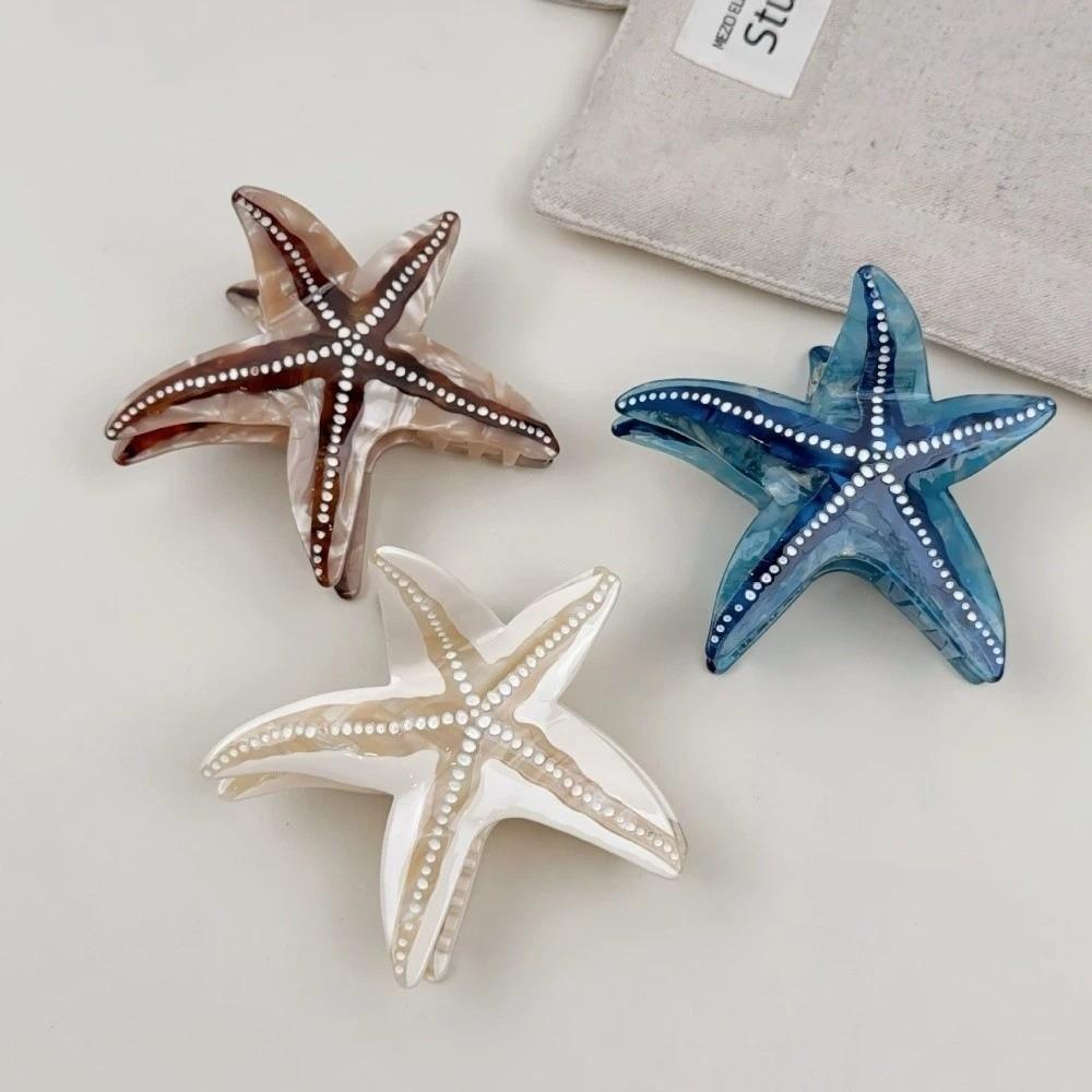 Non-Slip Starfish Hair Claw Clip Ocean Style Hair Barrettes Acetate Shark Clip  For Women