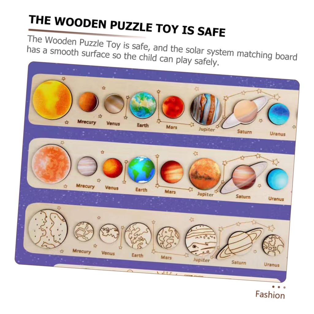 Abaodam Wooden Solar System Puzzle Set, Planet Matching Board, 40x7x2cm, Educational for Kids Ages 3-5, Develops Hands-On Skills, Planet Recognition,