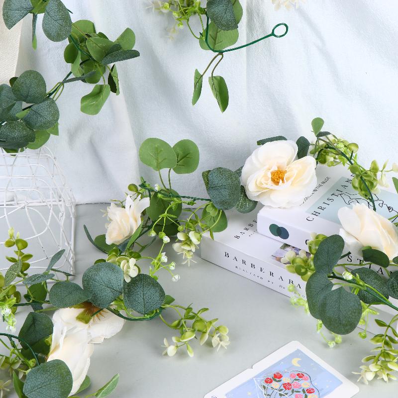 200cm Artificial Eucalyptus Lemon Garland Faux Floral Hanging Vine Rustic Greenery Wreath for Home Wedding Party Decor