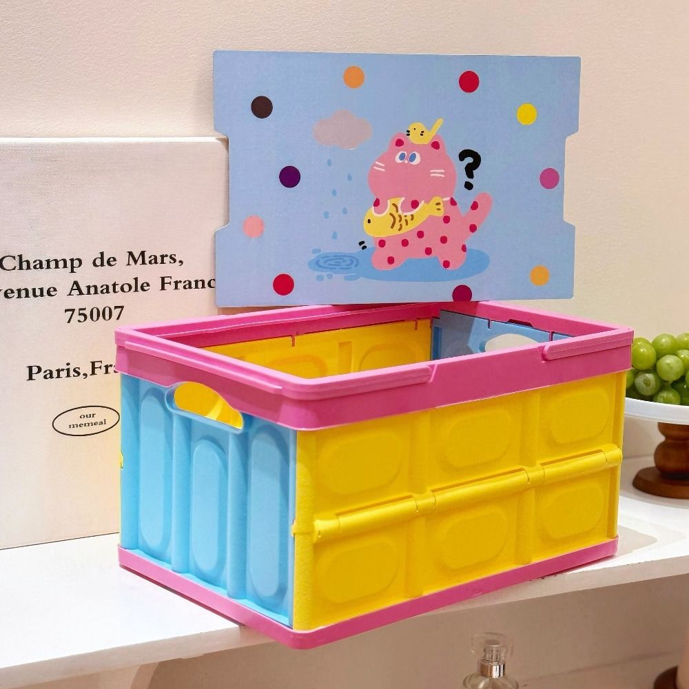 Cartoon Folding Storage Box Cat Pattern Stackable Crate Portable Storage Box Trunk